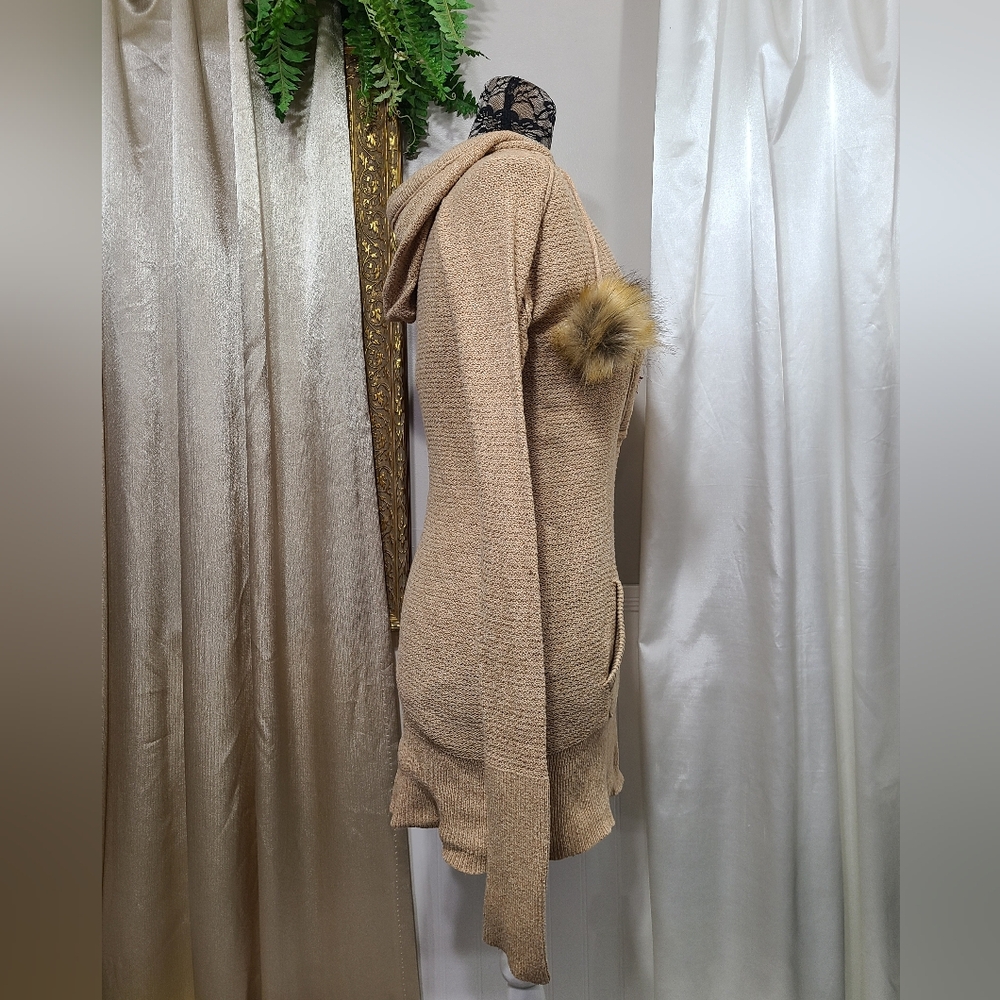 ♡ Y2K ♡ Hollister Tan Brown Angora Hooded Babydoll Sweater - Picture 4 of 9